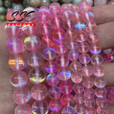 Pink Austria Crystal Synthesis Glitter Moon Stone Beads 15''
