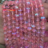 Pink Austria Crystal Synthesis Glitter Moon Stone Beads 15''