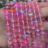 Pink Austria Crystal Synthesis Glitter Moon Stone Beads 15''