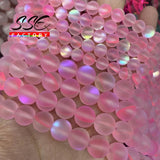 Frosted Pink Austria Crystal Glitter Moon Stone Beads 12mm 15''