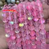Frosted Pink Austria Crystal Glitter Moon Stone Beads 12mm 15''