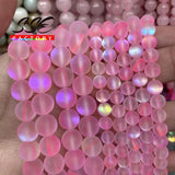 Frosted Pink Austria Crystal Glitter Moon Stone Beads 12mm 15''