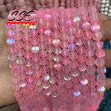Frosted Pink Austria Crystal Glitter Moon Stone Beads 12mm 15''