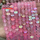 Frosted Pink Austria Crystal Glitter Moon Stone Beads 12mm 15''