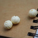 20Pcs Carved Flower Beads 10mm Beige for Jewelry DIY Craft