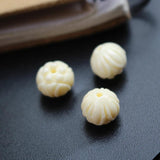 20Pcs Carved Flower Beads 10mm Beige for Jewelry DIY Craft