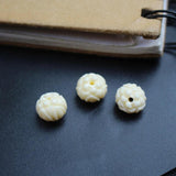 20Pcs Carved Flower Beads 10mm Beige for Jewelry DIY Craft