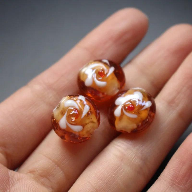 20pcs 16x14x10mm Brown Lampwork Glass Flower Beads Charms
