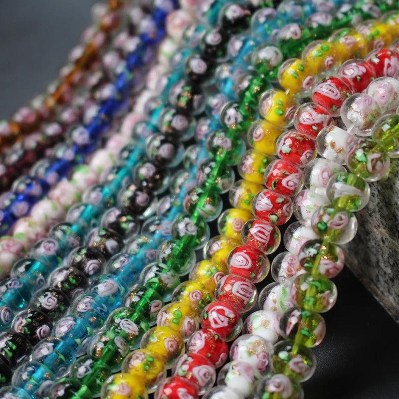 20Pcs 10mm*8mm Flower Abacus Lampwork Glass Beads Mix