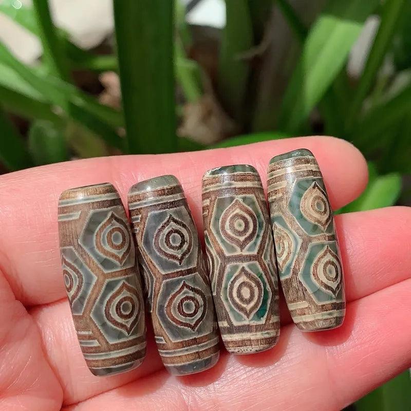 Vintage Dragon Eyes Tibetan Dzi Agate Beads Reiki Grey Green Agat Stone Jewelry
