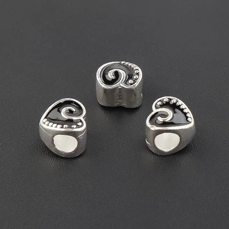 10pcs Love Heart Enamel Charm Beads Big Hole Spacer Beads