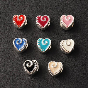 10pcs Love Heart Enamel Charm Beads Big Hole Spacer Beads