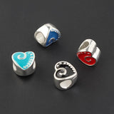10pcs Love Heart Enamel Charm Beads Big Hole Spacer Beads