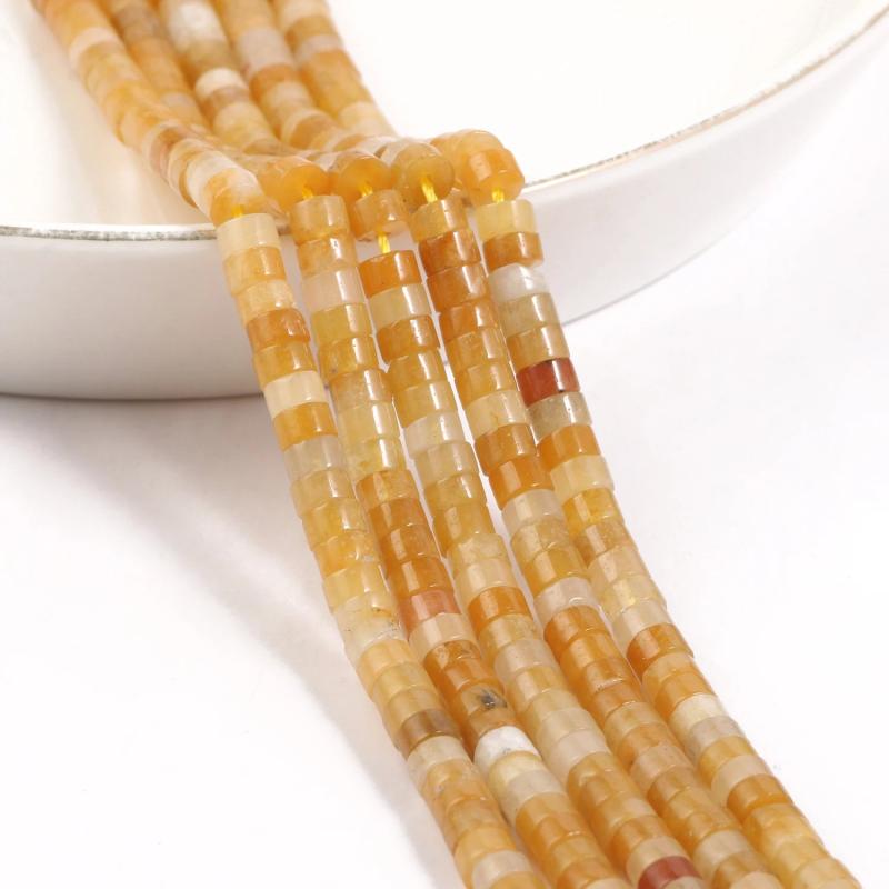 Yellow Agates Stone Bead Rondelle Cube Shape Spacer Beads