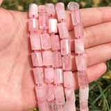 Rose Quartz Crystal Cylinder Beads for Jewelry Making 7.5inch