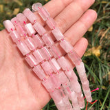 Rose Quartz Crystal Cylinder Beads for Jewelry Making 7.5inch