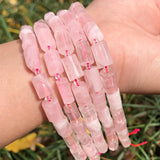 Rose Quartz Crystal Cylinder Beads for Jewelry Making 7.5inch