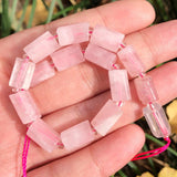 Rose Quartz Crystal Cylinder Beads for Jewelry Making 7.5inch