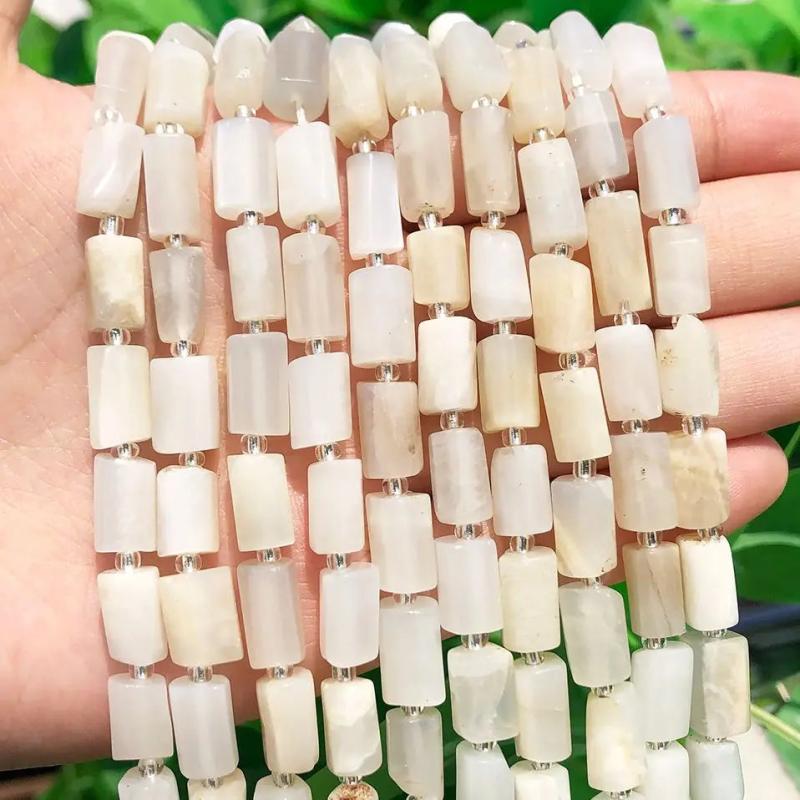 Faceted Moonstone Cylinder Shape Spacer Beads for Jewelry Making
