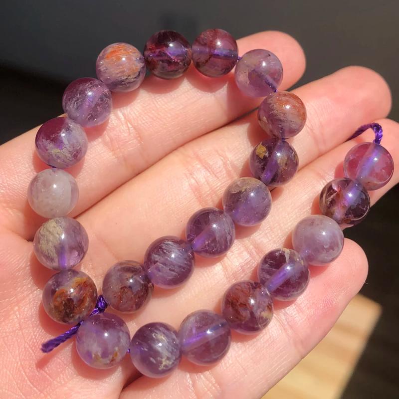 Natural Purple Ghost Quartz Stone Round Beads 7.5'' Strand