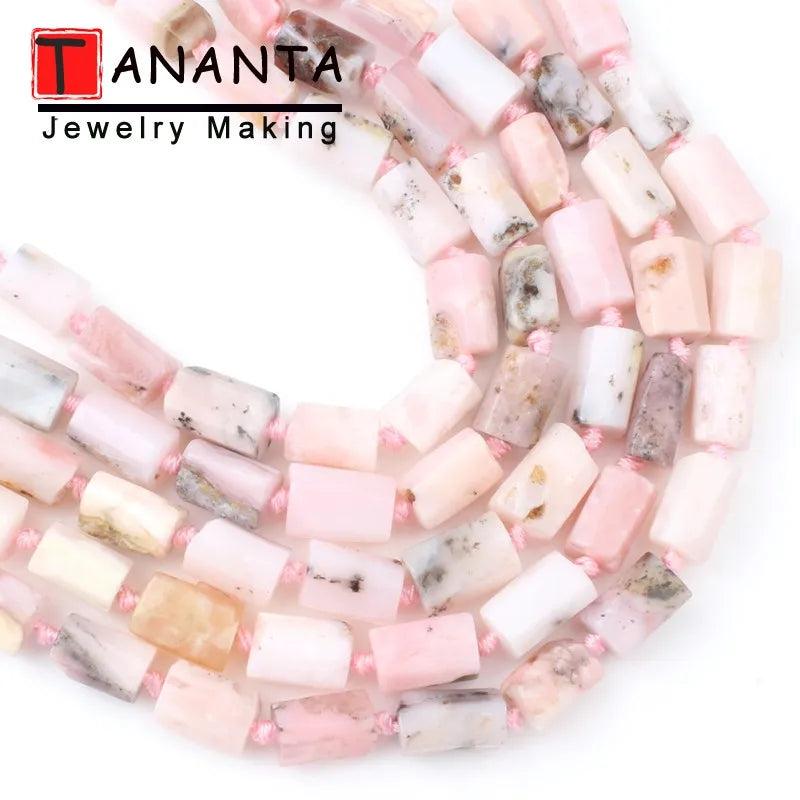 Natural Pink Opal Stone Column Beads 7.5 Inch