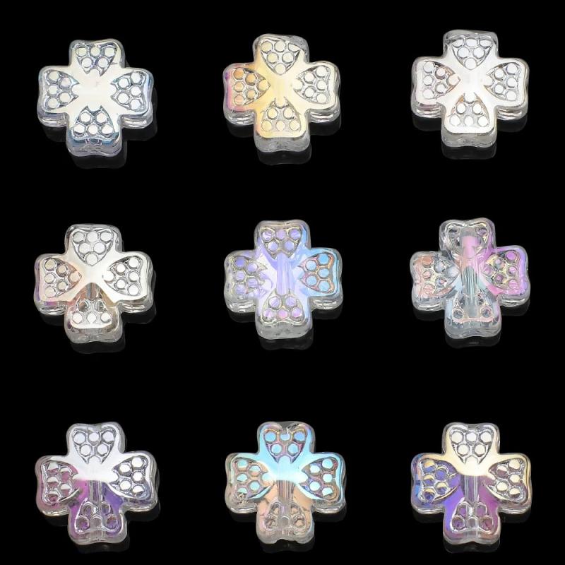 30pcs 12mm Four-leaf Glass Beads & Crystal Cross Pendant Set for DIY Earrings
