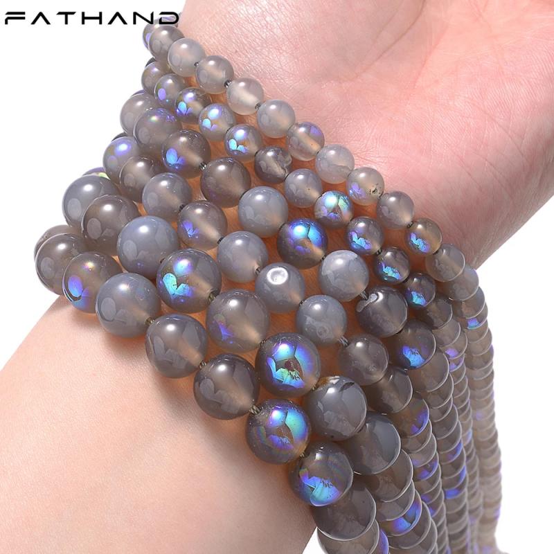 Grey Moonstone Opal Beads Round Loose Spaced Beads for Jewelry DIY 6-10mm