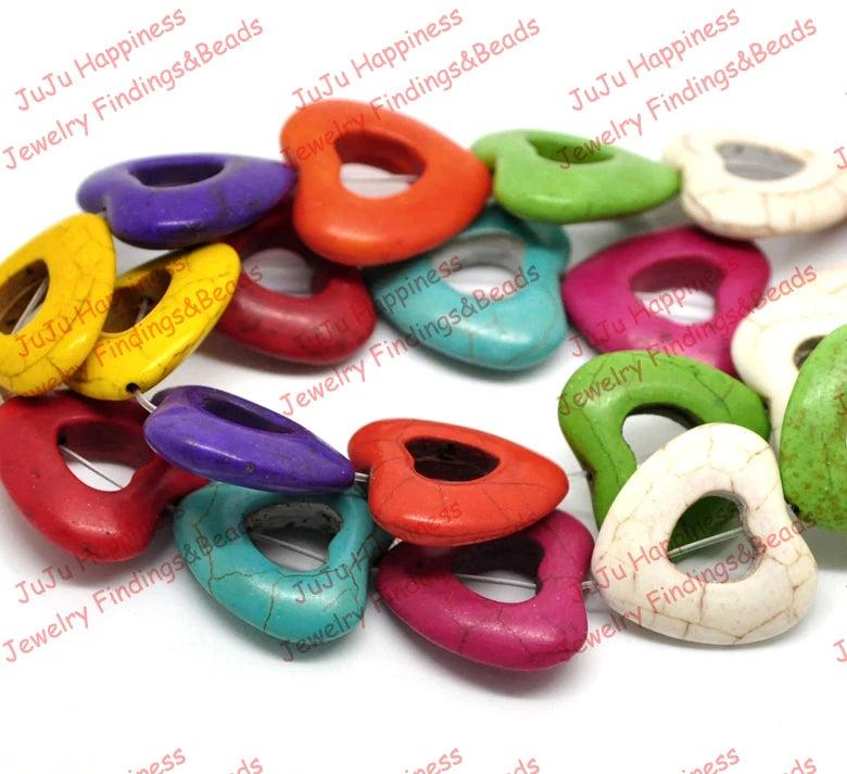 DIY Mixed Howlite Heart Loose Beads 25x24mm