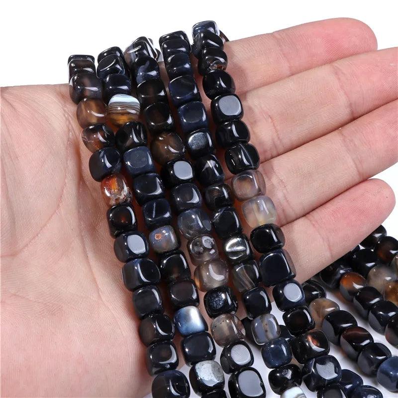 Natural Tourmaline Weathered Agate Cube Beads 6-8mm 15''