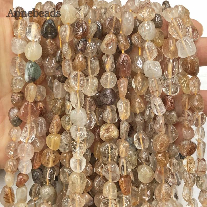 6-8mm Colorful Rutilated Quartz Stone Beads for Jewelry Making DIY