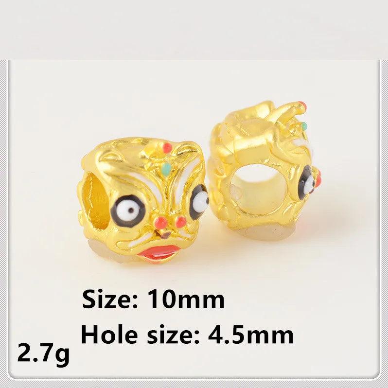 5PCS 18K Drop Oil God Beast Beads Brass Spacer Loose Bead DIY Jewelry Making