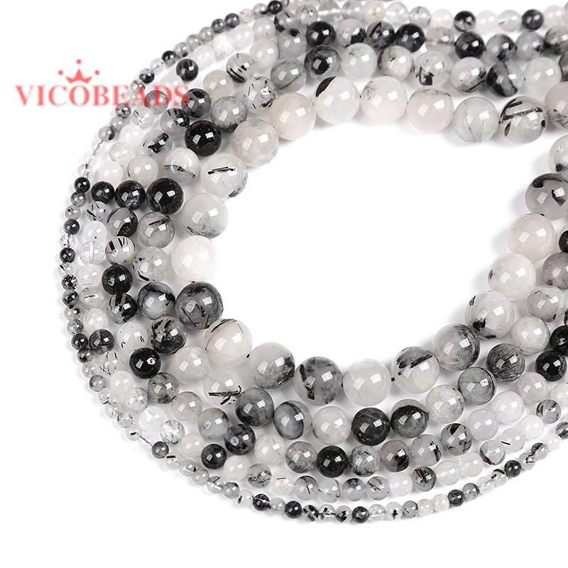Rutilated Quartz Crystal Gem Beads 4-12MM for Jewelry Making