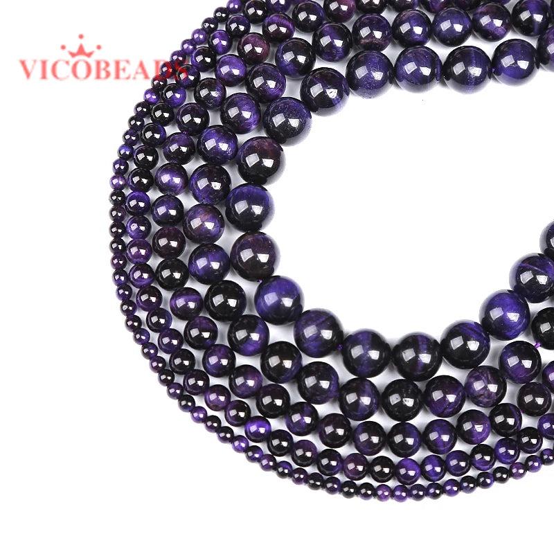 Purple Tiger Eye Stone Agat Strand Bead 4-12mm for DIY Bracelet Necklace