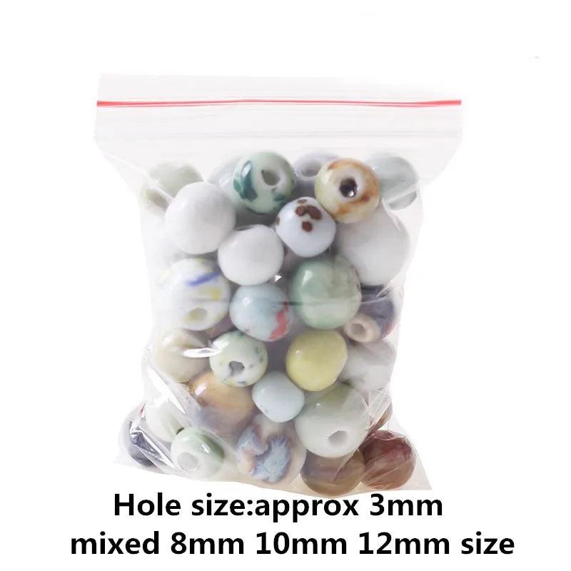 100pcs Mixed Round Ceramic Beads Loose Beads 3mm Hole Bead Jewelry Making