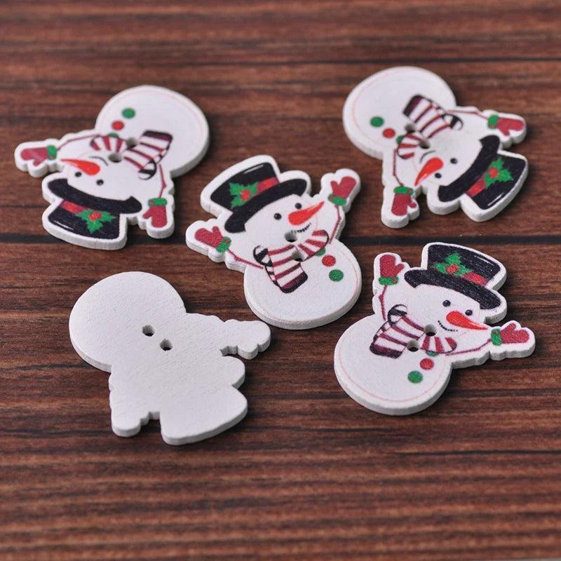 50pcs Snowman Shape Wood Cartoon Wooden Buttons Bead Sewing Scrapbooking DIY