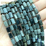 Natural Stone Hawks Eye Faceted Cylinder Spacer Beads
