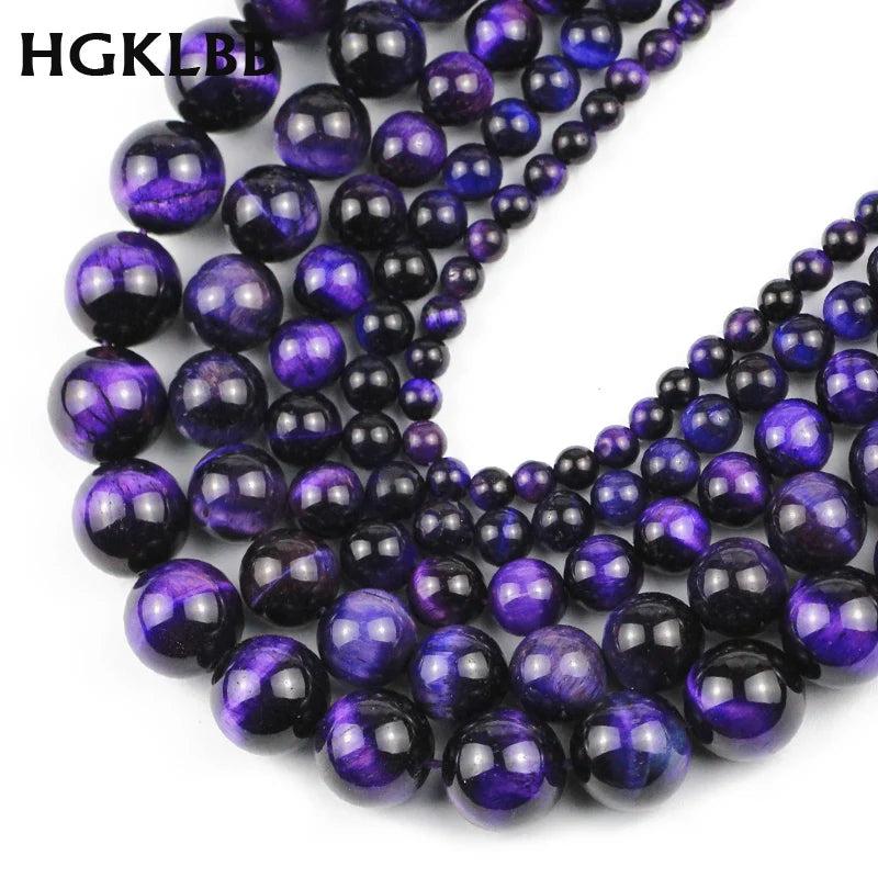 Purple Tiger Eye Stone Beads 4-12MM Round Loose Spacers for Jewelry Making