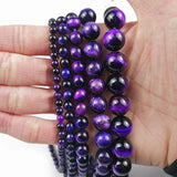 Purple Tiger Eye Stone Beads 4-12MM Round Loose Spacers for Jewelry Making