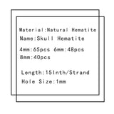 Natural Stone Skull Hematite 4/6/8MM Spacer Beads for Jewelry Making