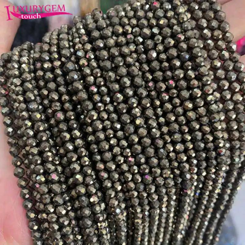 Natural Pyrites Stone Faceted Round Spacer Beads