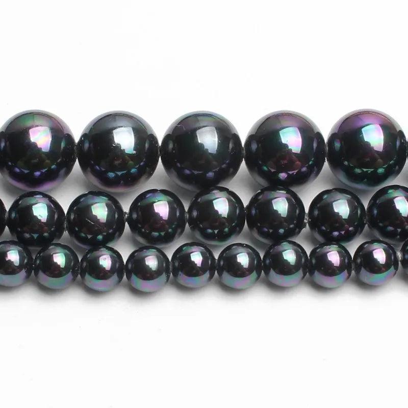 Natural Shell Pearl Rainbow Round Loose Beads 15''