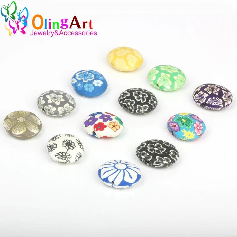 OlingArt 31MM 8pcs Flat Oval Clay Beads for Children DIY B