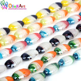 6PCS Lampwork Glass Beads Oval Multicolor Flower Pattern DIY Bracelet Necklace
