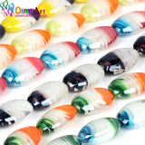 6PCS Lampwork Glass Beads Oval Multicolor Flower Pattern DIY Bracelet Necklace