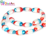6PCS Lampwork Glass Beads Oval Multicolor Flower Pattern DIY Bracelet Necklace