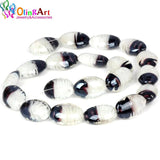 6PCS Lampwork Glass Beads Oval Multicolor Flower Pattern DIY Bracelet Necklace