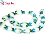 6PCS Lampwork Glass Beads Oval Multicolor Flower Pattern DIY Bracelet Necklace