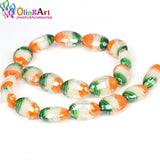 6PCS Lampwork Glass Beads Oval Multicolor Flower Pattern DIY Bracelet Necklace