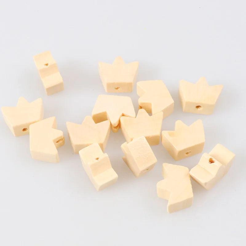100pcs Crown Pattern Wooden Beads 13x18mm for DIY Jewelry Making