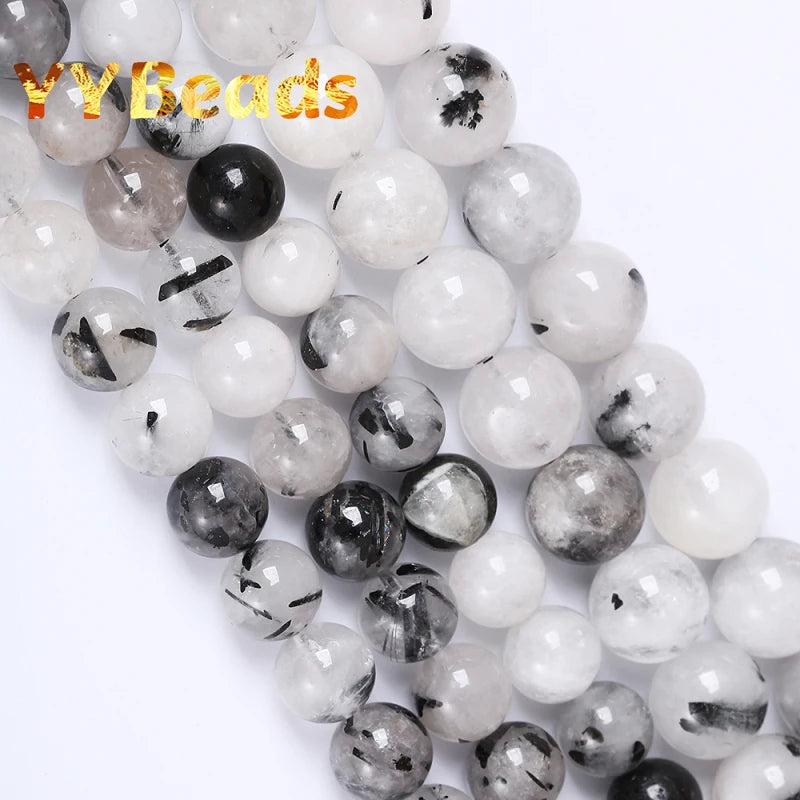 Rutilated Quartz Crystals Beads Round Charm Beads for Jewelry Making
